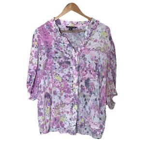 Zac & Rachel Blouse Womens 2X‎ WaterColor Floral Bell Sleeve Lightweight Fairy
